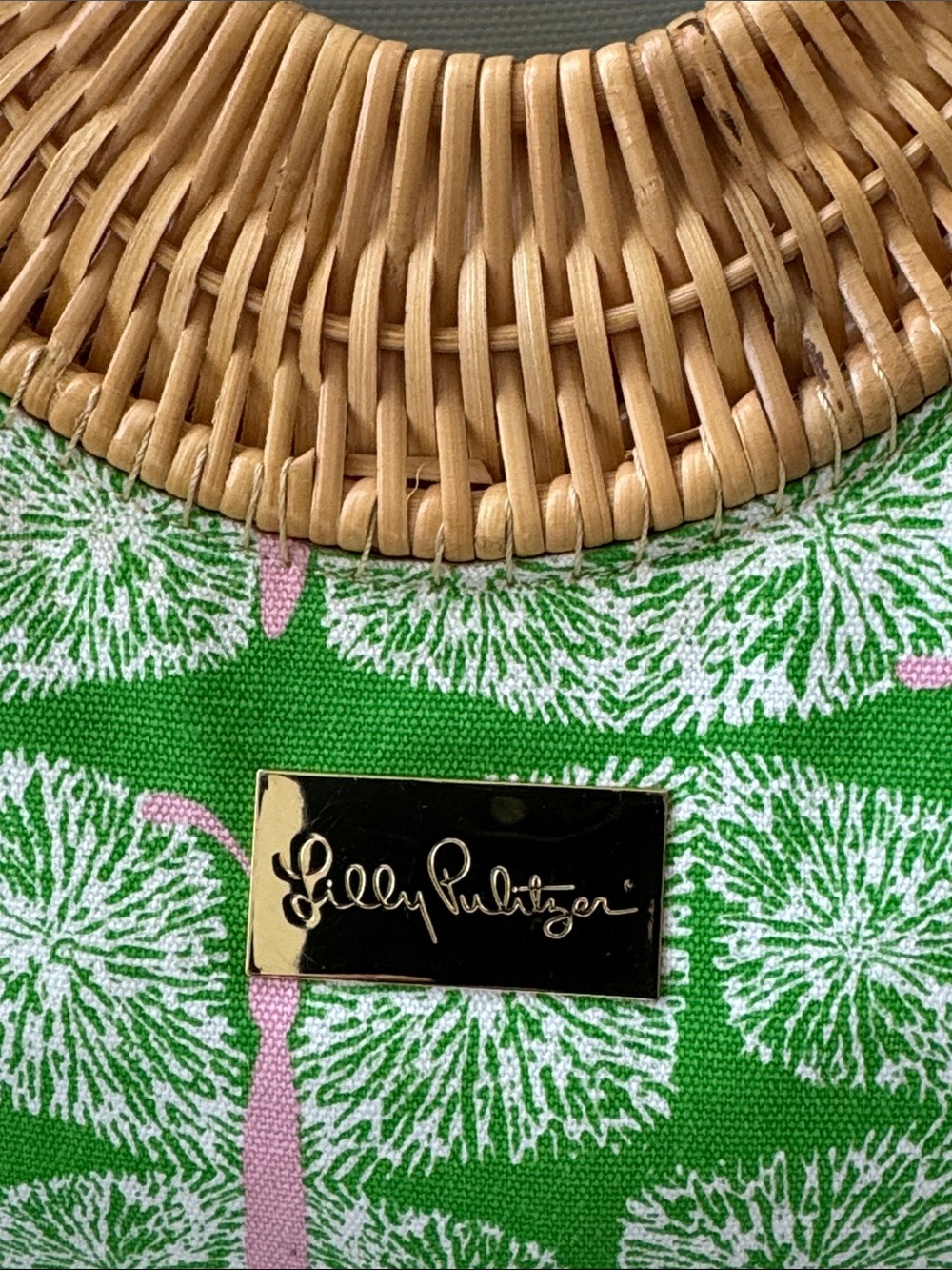 Lilly Pulitzer Green & Pink Patterned Tote with Woven Round Handles - Picture 3 of 5